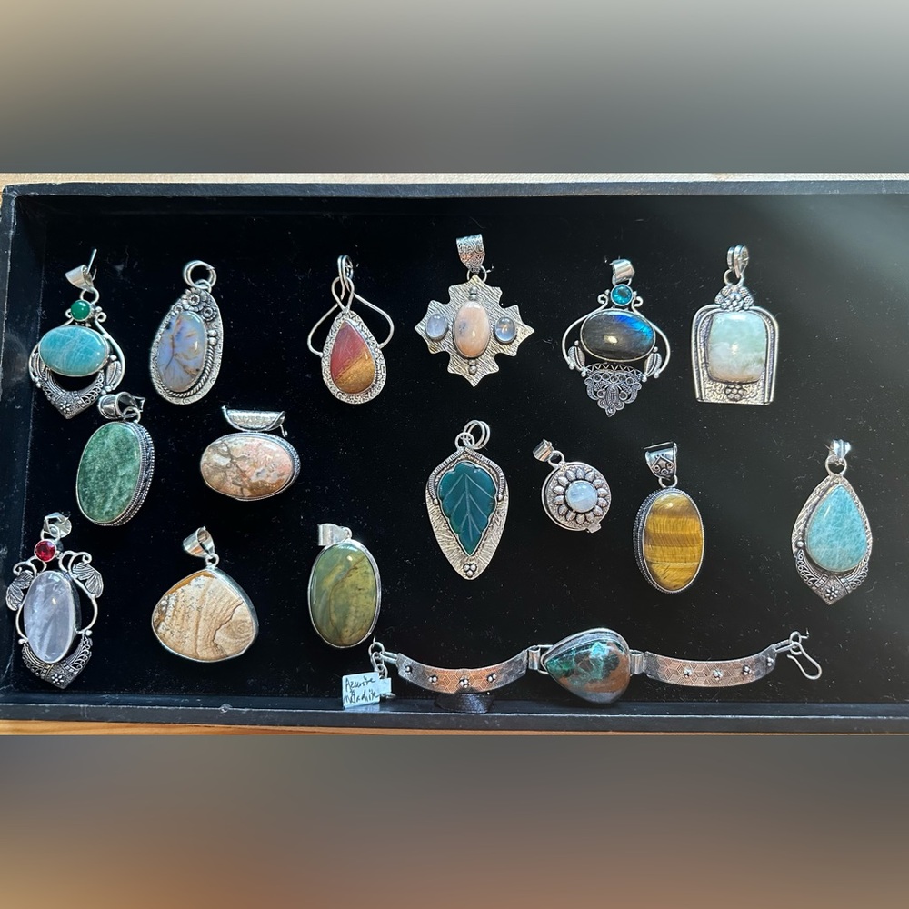 Sterling Silver Gemstone Pendants 16 for Necklaces Bracelet Moonstone Opal Etc.